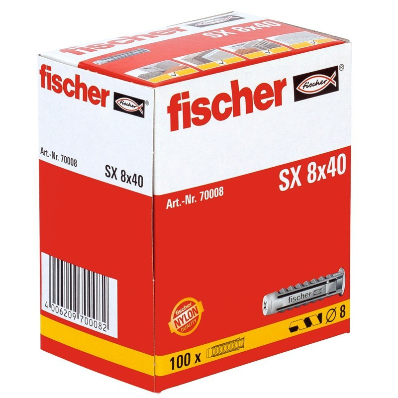 Cheville SX Nylon Ø 8×40 mm 100 pièces – Fixation robuste | FISCHER
