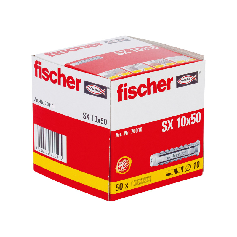 Cheville SX en nylon Ø10×50 mm 50 pièces – Fixation robuste | FISCHER Cheville SX en nylon Ø10×50 mm 50 pièces – Fixation robuste | FISCHER