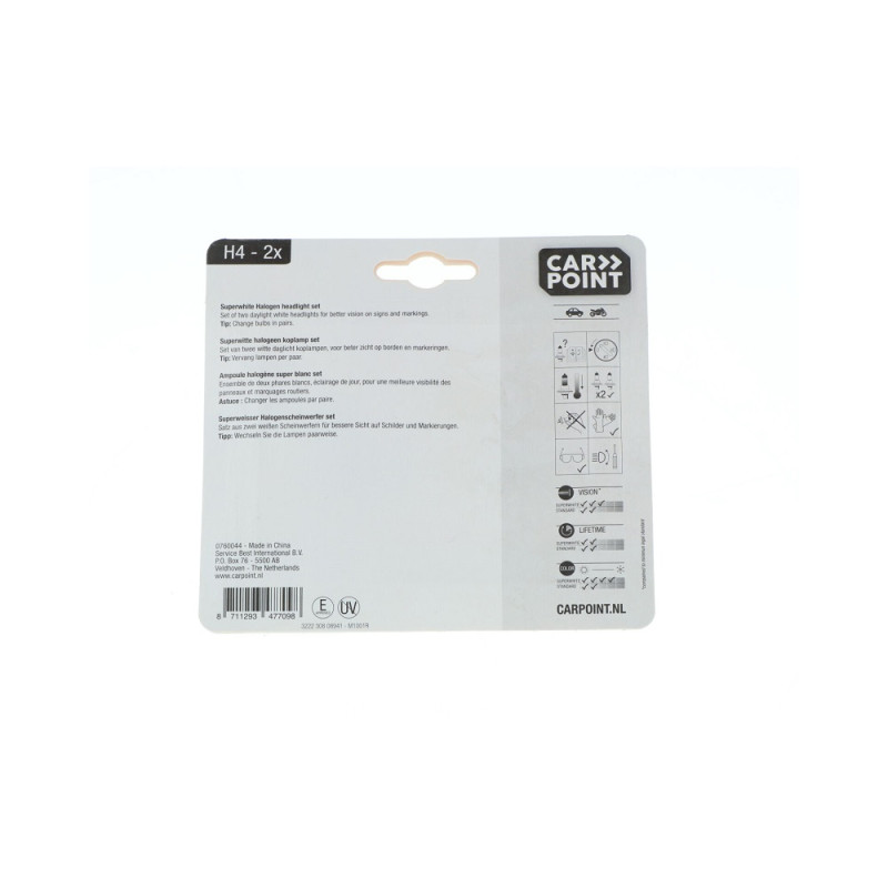 Ampoule halogène SuperWhite H4 12 V 60/55 W 2 pièces CARPOINT Ampoule halogène SuperWhite H4 12 V 60/55 W 2 pièces CARPOINT