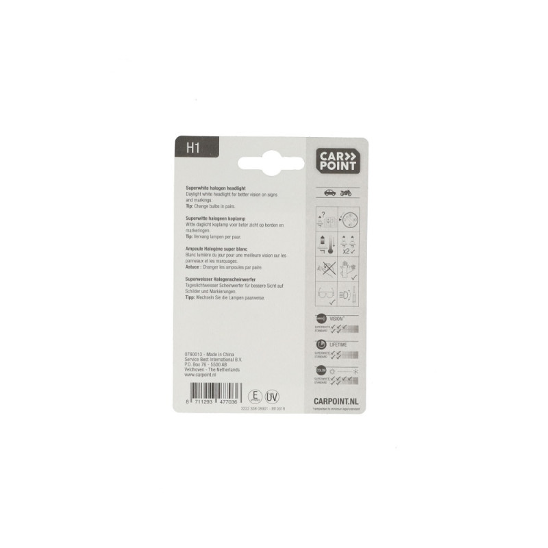 Ampoule halogène SuperWhite H1 12 V 55 W CARPOINT Ampoule halogène SuperWhite H1 12 V 55 W CARPOINT