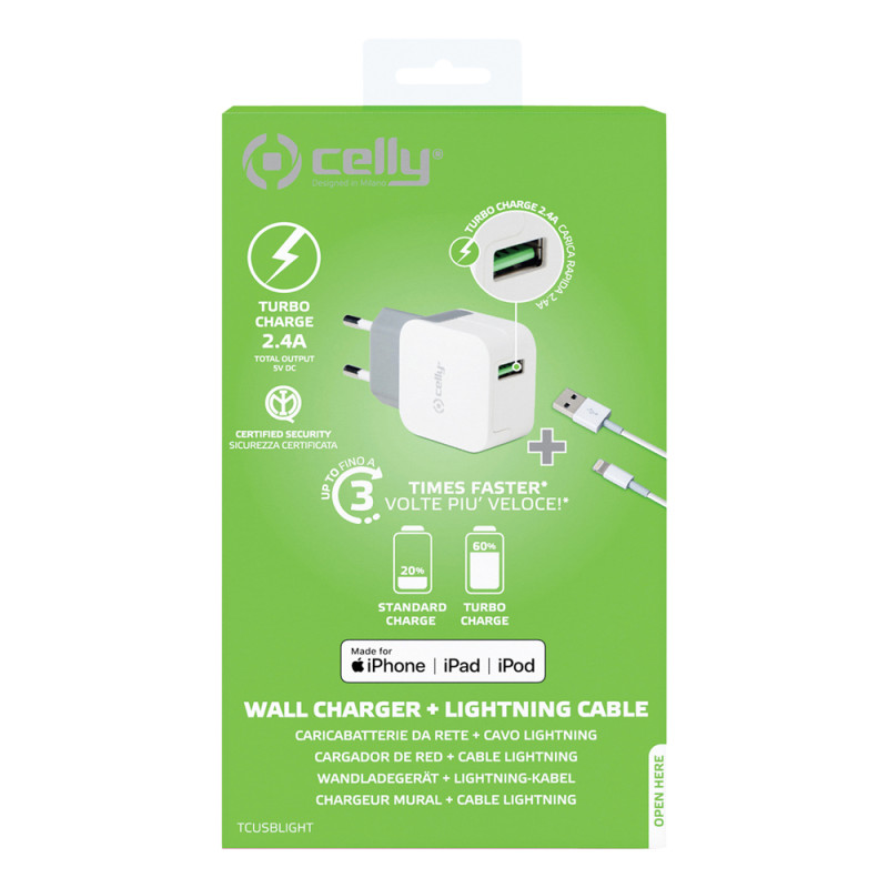 Chargeur secteur USB 2,4 A avec câble Lightning Chargeur secteur USB 2,4 A avec câble Lightning
