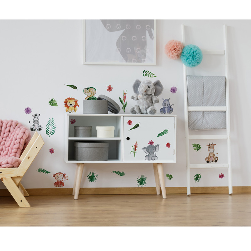 Planche de stickers Bébés animaux de la jungle 24 x68 cm Planche de stickers Bébés animaux de la jungle 24 x68 cm