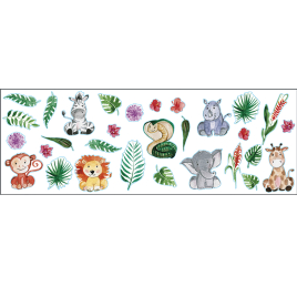 Planche de stickers Bébés animaux de la jungle 24 x68 cm