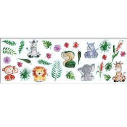 Planche de stickers Bébés animaux de la jungle 24 x68 cm Planche de stickers Bébés animaux de la jungle 24 x68 cm