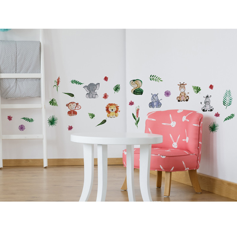 Planche de stickers Bébés animaux de la jungle 24 x68 cm Planche de stickers Bébés animaux de la jungle 24 x68 cm