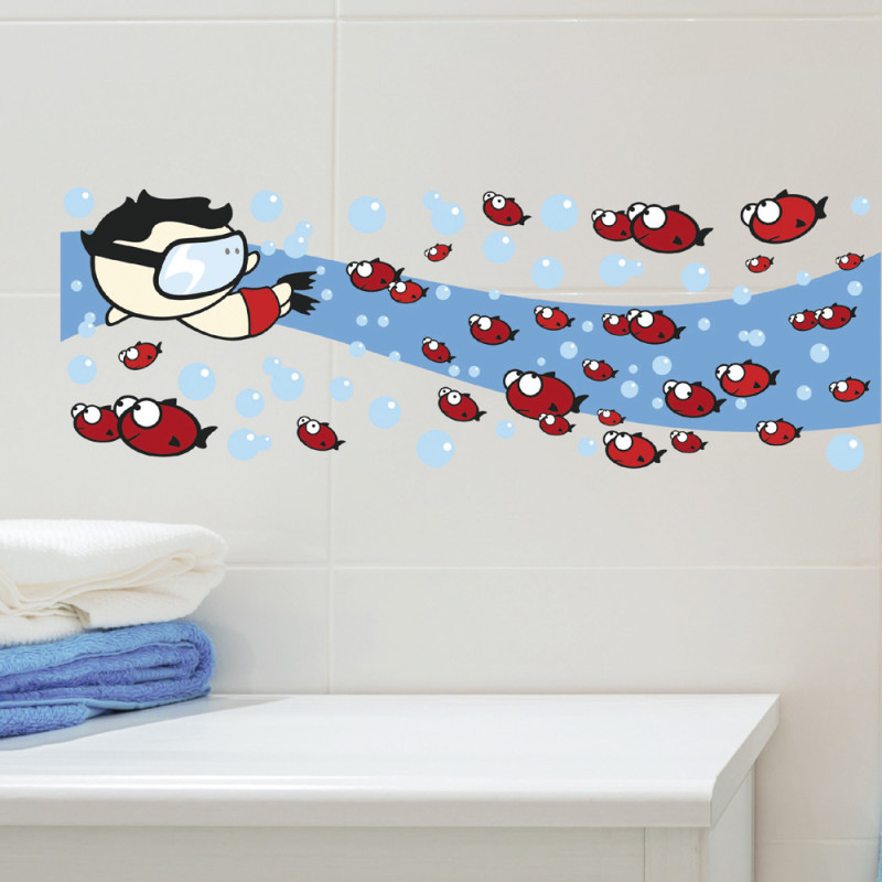 Sticker Plongeur et poissons 24 x 68 cm Sticker Plongeur et poissons 24 x 68 cm