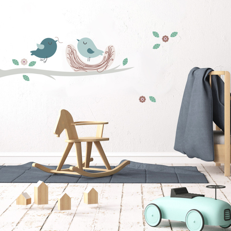 Planche de stickers Oiseaux et nid 24 x 68 cm Planche de stickers Oiseaux et nid 24 x 68 cm