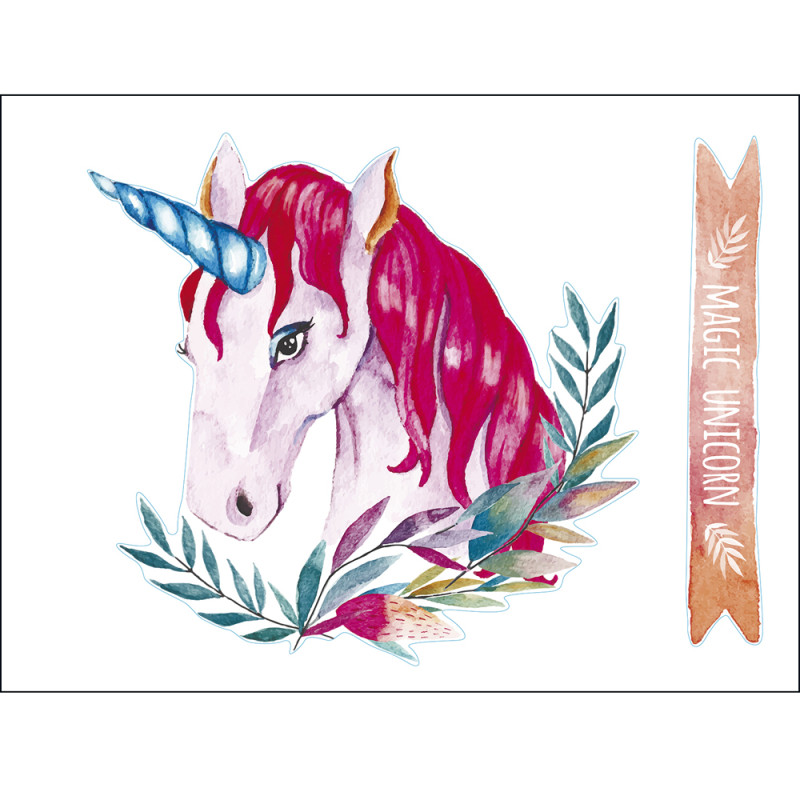 Planche de stickers Licorne magique 48 x 68 cm