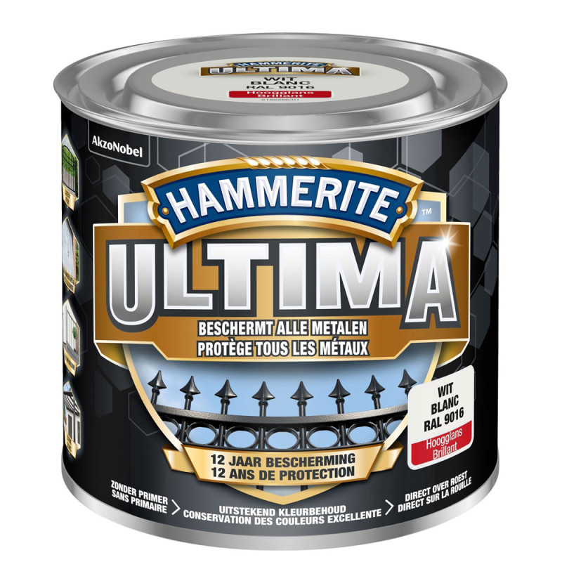 Laque pour métal Ultima blanc brillant 0,25 L HAMMERITE