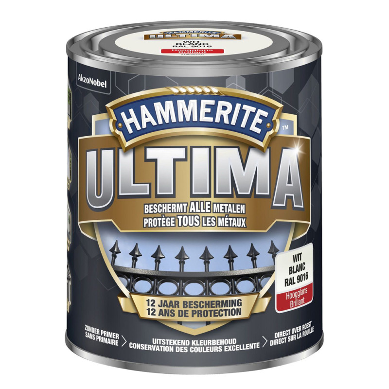 Laque pour métal Ultima blanc brillant 0,75 L HAMMERITE