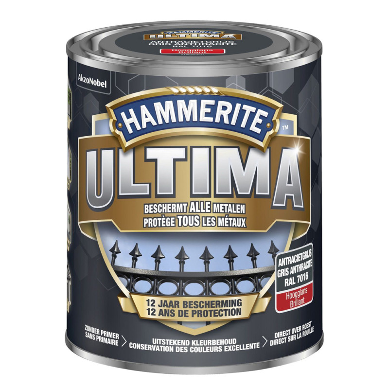 Laque pour métal Ultima anthracite brillant 0,75 L HAMMERITE