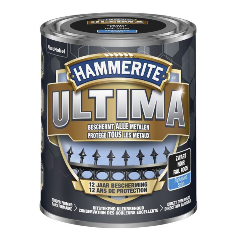 Laque pour métal Ultima noir satiné 0,75 L HAMMERITE