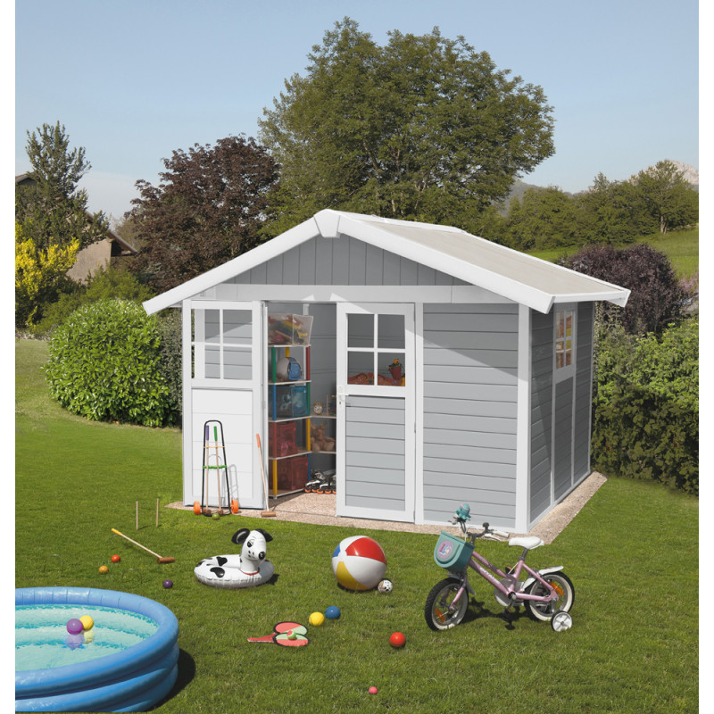 Abri de jardin en PVC gris clair 3,15 x 2,39 x 2,5 m GROSFILLEX Abri de jardin en PVC gris clair 3,15 x 2,39 x 2,5 m GROSFILLEX