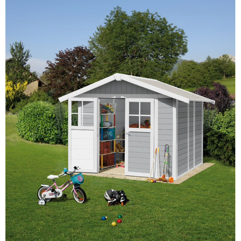 Abri de jardin en PVC gris clair 2,42 x 2,02 x 2,36 m GROSFILLEX Abri de jardin en PVC gris clair 2,42 x 2,02 x 2,36 m GROSFILLEX