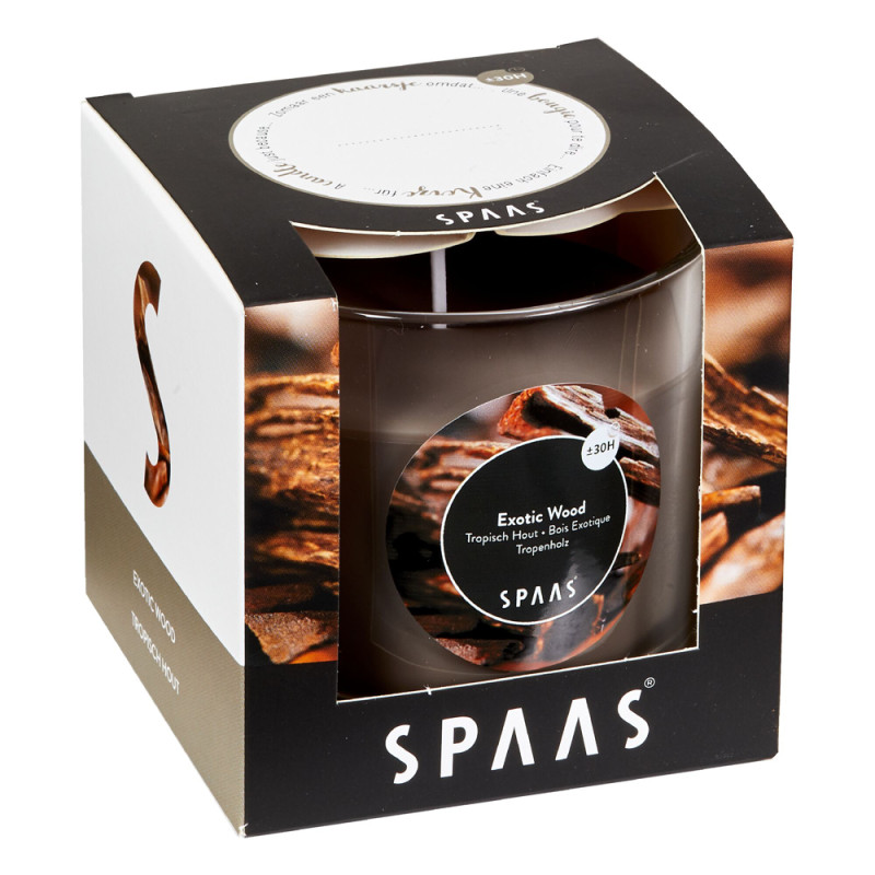 Bougie verre transparent parfumée bois exotique