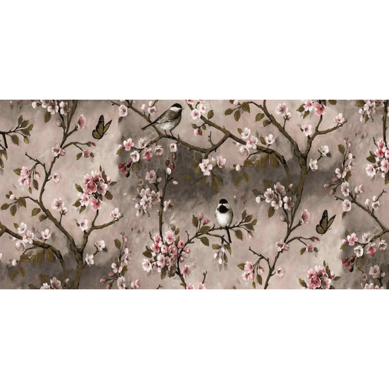 Nappe en PVC non-tissé Bird taupe 140 cm au mètre