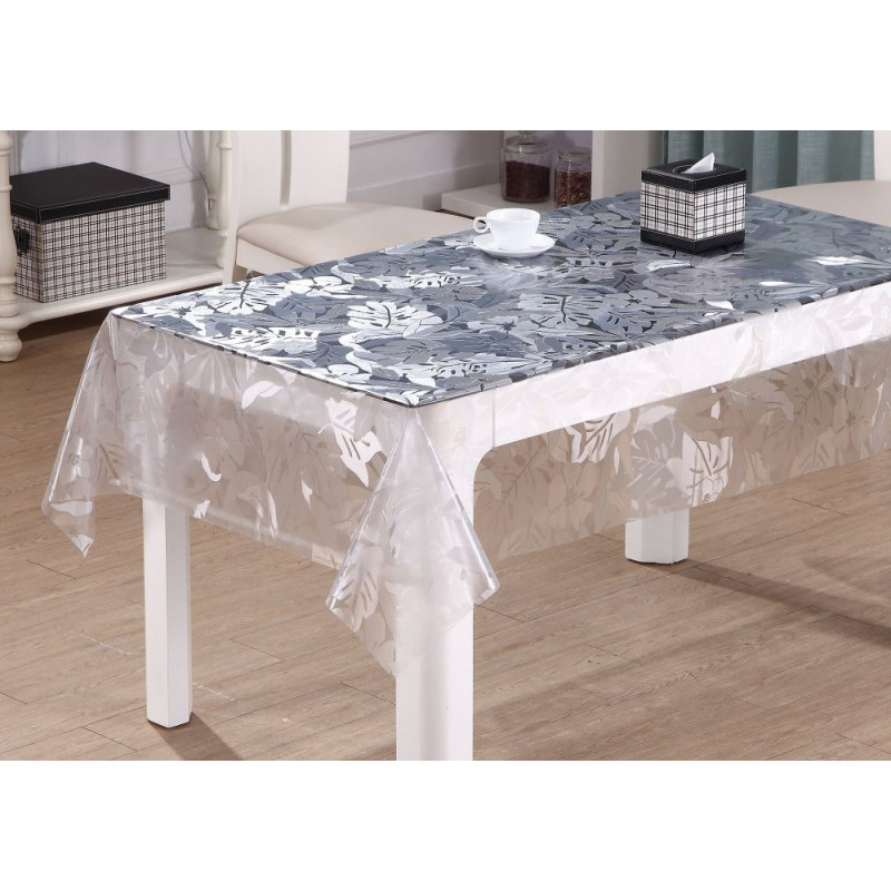 Nappe en PVC gaufré Feuillage transparent 140 cm au mètre