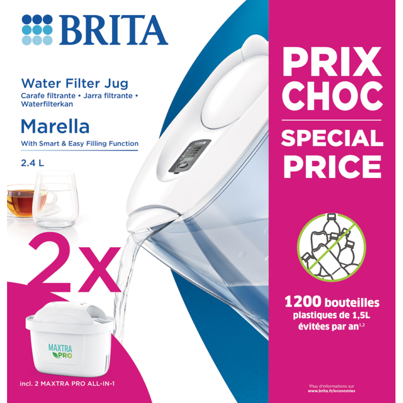 Carafe Marella avec cartouches filtrantes Maxtra+ 2 pièces BRITA