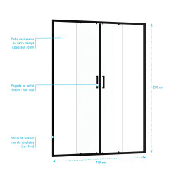 Paroi de douche à double porte coulissante Factory noir 140 x 200 cm AURLANE Paroi de douche à double porte coulissante Factory noir 140 x 200 cm AURLANE