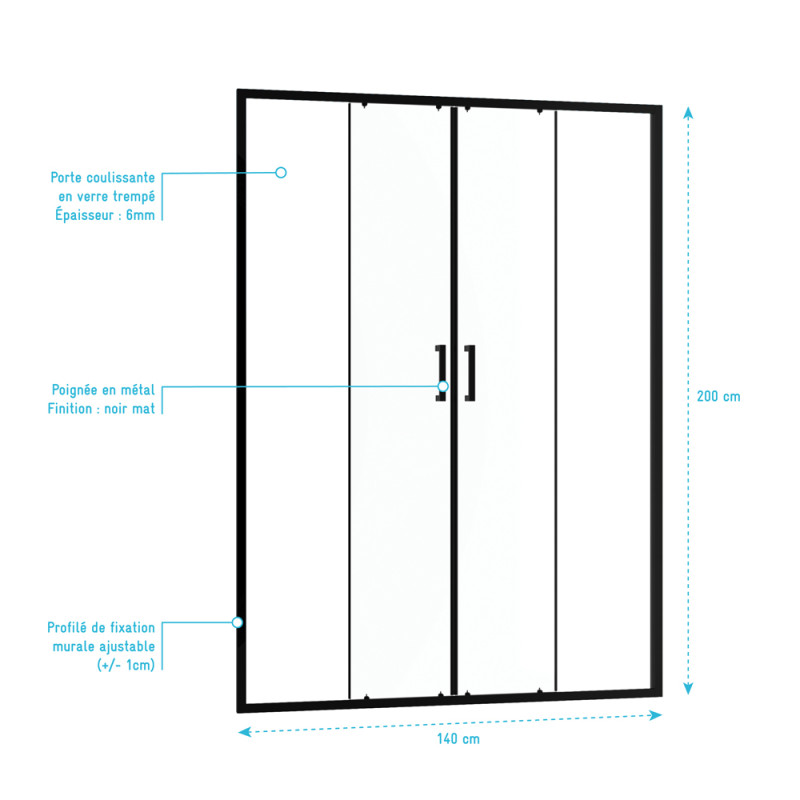 Paroi de douche à double porte coulissante Factory noir 140 x 200 cm AURLANE Paroi de douche à double porte coulissante Factory noir 140 x 200 cm AURLANE