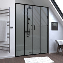 Paroi de douche à double porte coulissante Factory noir 140 x 200 cm AURLANE Paroi de douche à double porte coulissante Factory noir 140 x 200 cm AURLANE