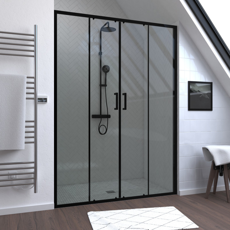 Paroi de douche à double porte coulissante Factory noir 140 x 200 cm AURLANE Paroi de douche à double porte coulissante Factory noir 140 x 200 cm AURLANE