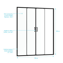 Paroi de douche à double porte coulissante Factory noir 160 x 200 cm AURLANE Paroi de douche à double porte coulissante Factory noir 160 x 200 cm AURLANE