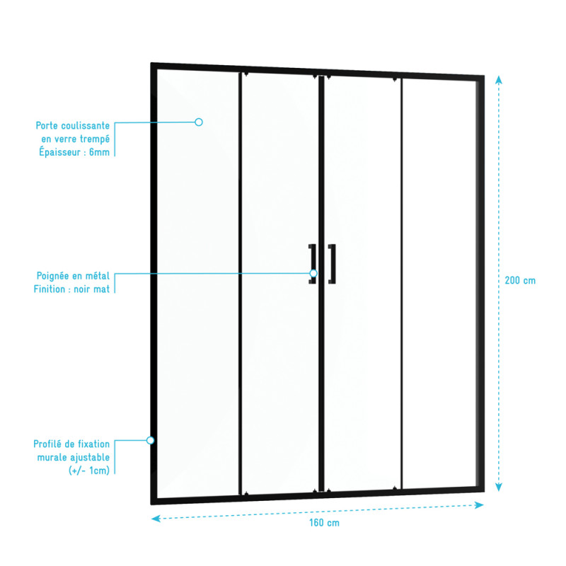 Paroi de douche à double porte coulissante Factory noir 160 x 200 cm AURLANE Paroi de douche à double porte coulissante Factory noir 160 x 200 cm AURLANE