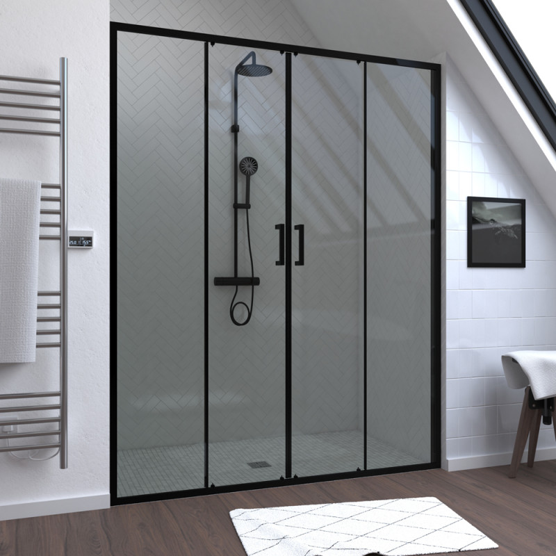 Paroi de douche à double porte coulissante Factory noir 160 x 200 cm AURLANE Paroi de douche à double porte coulissante Factory noir 160 x 200 cm AURLANE