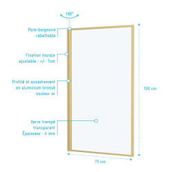 Paroi de baignoire Golden Edge 130 x 75 cm AURLANE