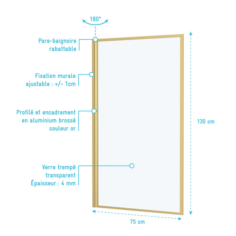 Paroi de baignoire Golden Edge 130 x 75 cm AURLANE