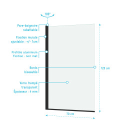 Paroi de baignoire Essentiel noire 120 x 70 cm AURLANE