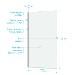Paroi de baignoire Essentiel chrome 130 x 70 cm AURLANE