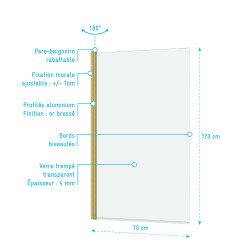 Paroi de baignoire Essentiel or 120 x 70 cm AURLANE