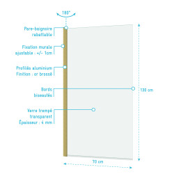 Paroi de baignoire Essentiel or 130 x 70 cm AURLANE