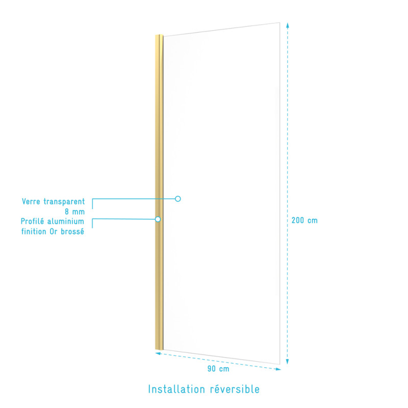 Paroi de douche Parma 2 or 90 x 200 cm AURLANE Paroi de douche Parma 2 or 90 x 200 cm AURLANE
