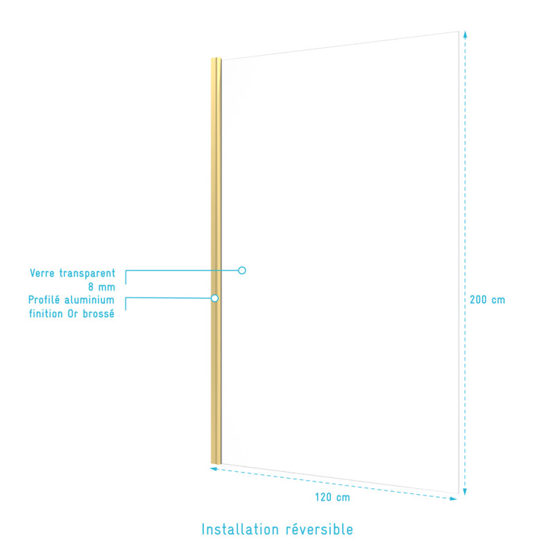 Paroi de douche Parma 2 or 120 x 200 cm AURLANE Paroi de douche Parma 2 or 120 x 200 cm AURLANE