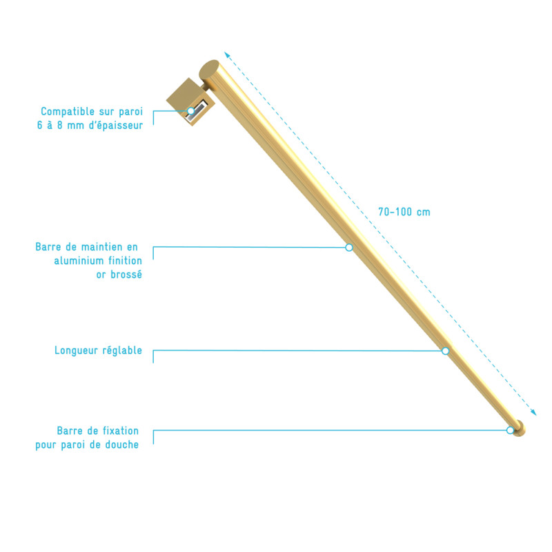 Barre de fixation extensible Parma 2 or 70 - 100 cm AURLANE Barre de fixation extensible Parma 2 or 70 - 100 cm AURLANE
