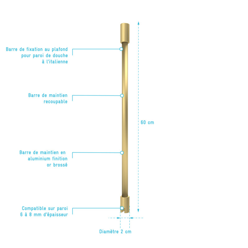 Barre de fixation au plafond Parma 2 or 63 cm AURLANE Barre de fixation au plafond Parma 2 or 63 cm AURLANE