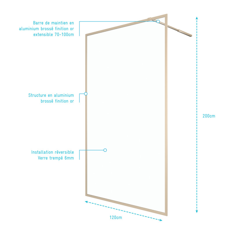 Paroi de douche Golden Edge 120 x 200 cm AURLANE Paroi de douche Golden Edge 120 x 200 cm AURLANE