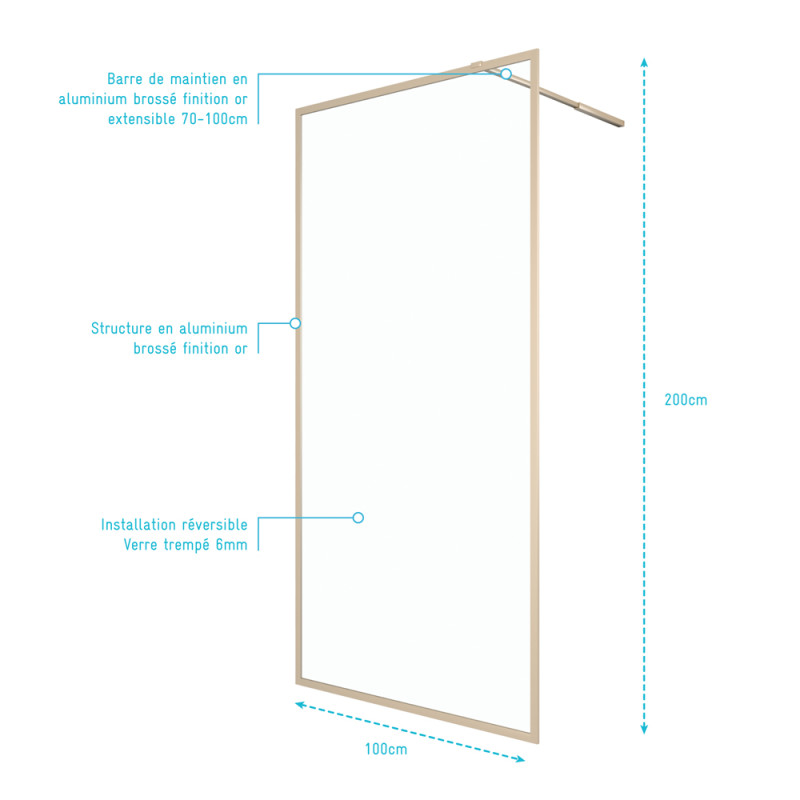 Paroi de douche Golden Edge 100 x 200 cm AURLANE Paroi de douche Golden Edge 100 x 200 cm AURLANE
