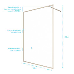 Paroi de douche Golden Edge 140 x 200 cm AURLANE Paroi de douche Golden Edge 140 x 200 cm AURLANE