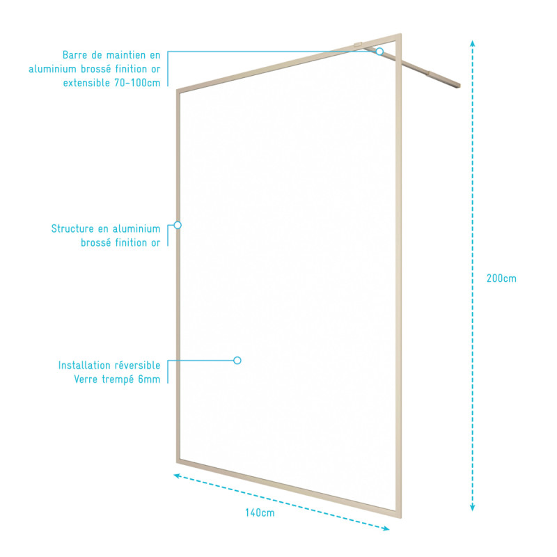 Paroi de douche Golden Edge 140 x 200 cm AURLANE Paroi de douche Golden Edge 140 x 200 cm AURLANE