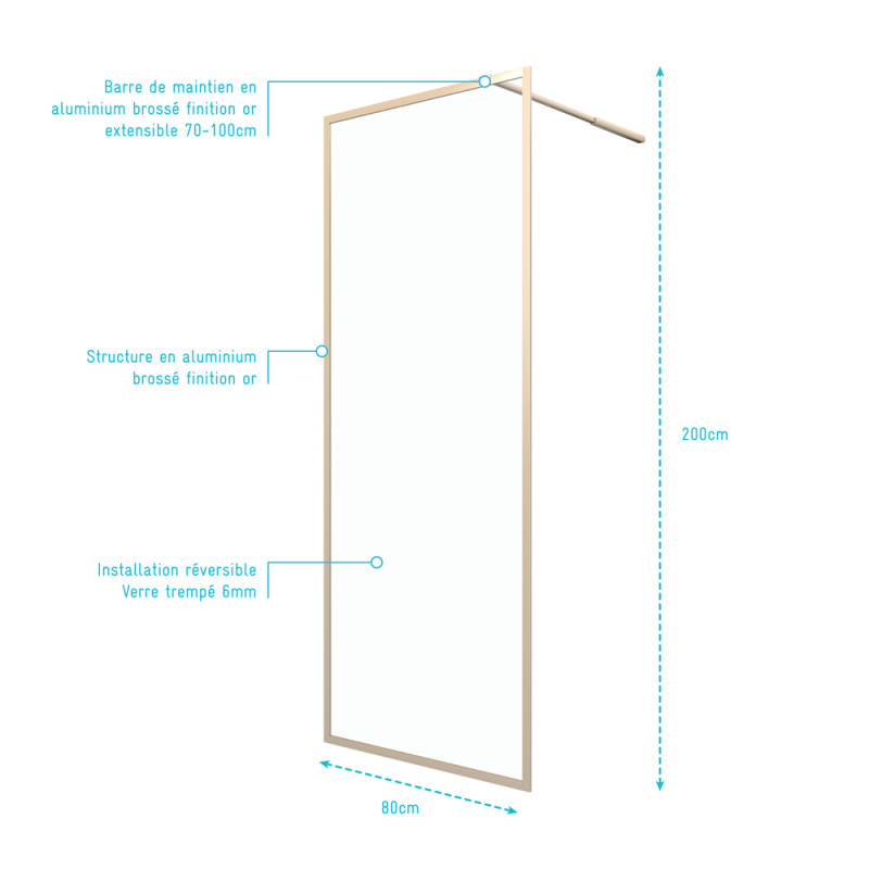 Paroi de douche Golden Edge 80 x 200 cm AURLANE Paroi de douche Golden Edge 80 x 200 cm AURLANE