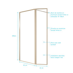 Paroi de douche avec volet Golden Edge 90 + 40 x 200 cm AURLANE Paroi de douche avec volet Golden Edge 90 + 40 x 200 cm AURLANE
