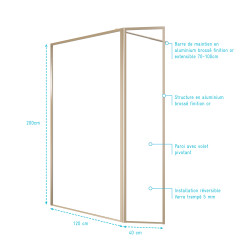 Paroi de douche avec volet Golden Edge 120 + 40 x 200 cm AURLANE Paroi de douche avec volet Golden Edge 120 + 40 x 200 cm AURLANE