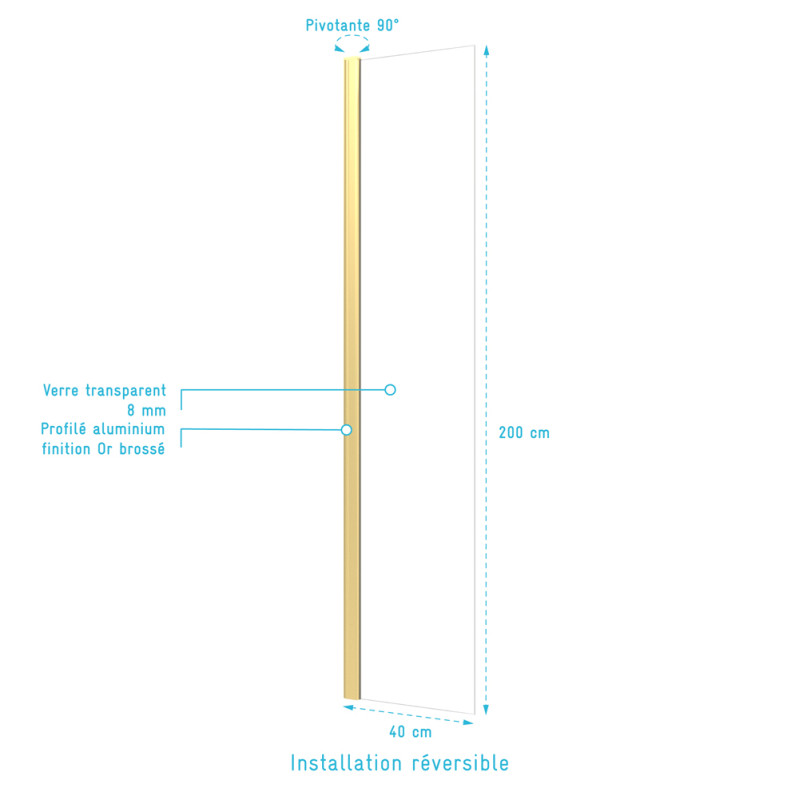Volet pour paroi de douche Parma 2 or 40 x 200 cm AURLANE Volet pour paroi de douche Parma 2 or 40 x 200 cm AURLANE