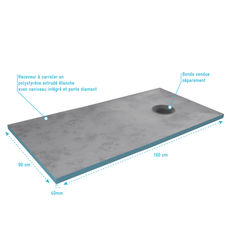 Receveur de douche à carreler 90 x 160 cm AURLANE Receveur de douche à carreler 90 x 160 cm AURLANE