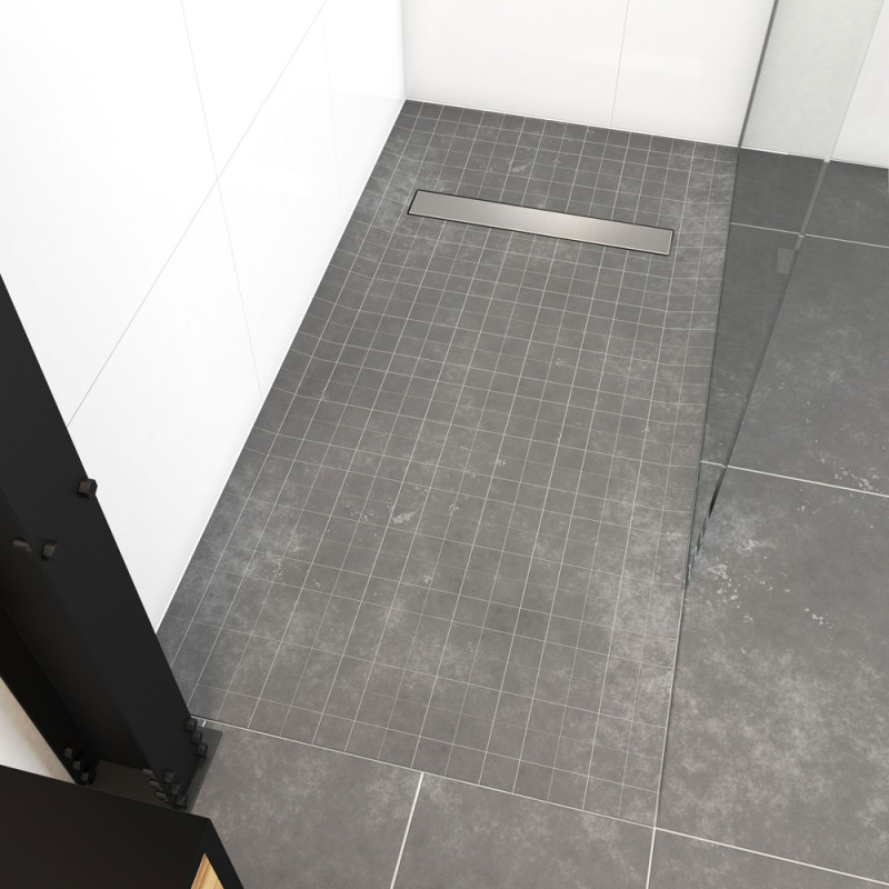 Receveur de douche à carreler avec caniveau chrome 90 x 160 cm AURLANE Receveur de douche à carreler avec caniveau chrome 90 x 160 cm AURLANE