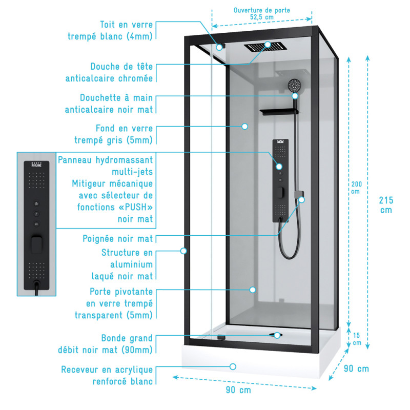 Cabine de douche Trendy carrée 90 x 90 x 215 cm AURLANE